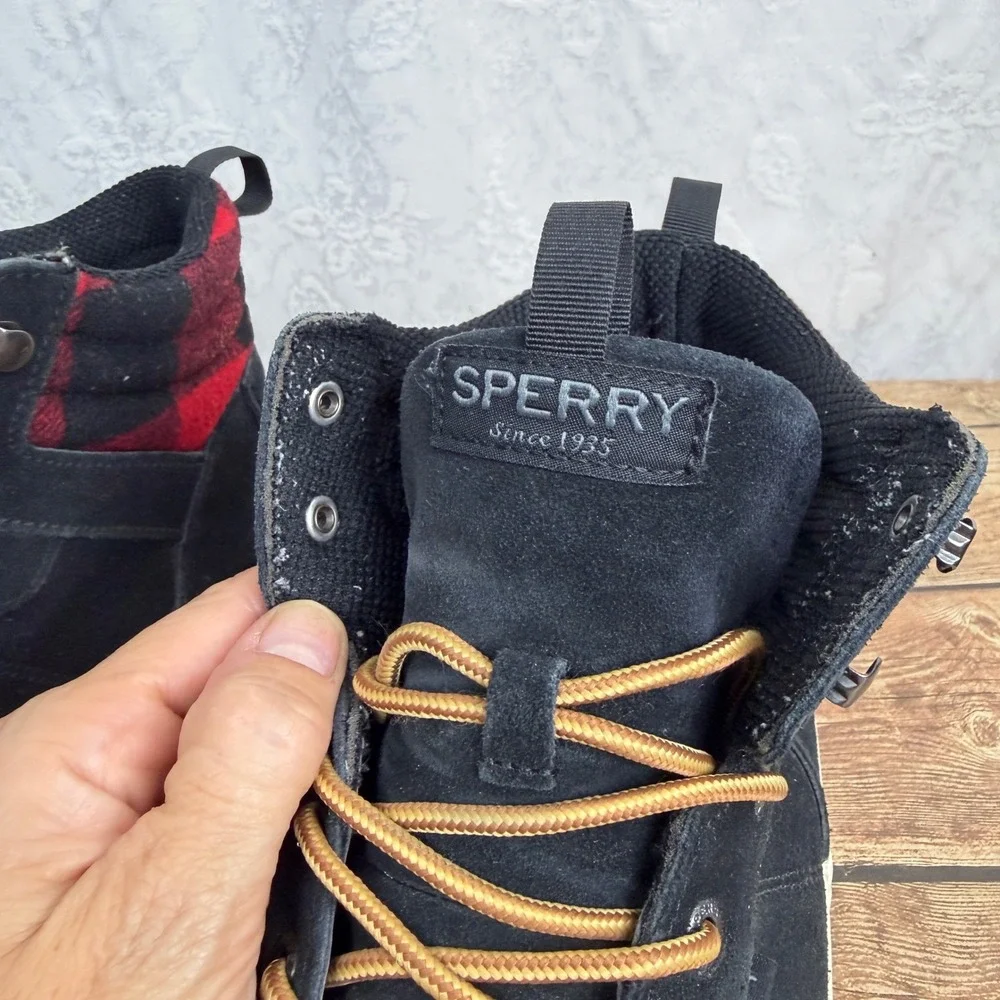 Sperry Mens 11 Black Suede Sneaker Boots Buffalo Plaid High Top Gorpcore Utility